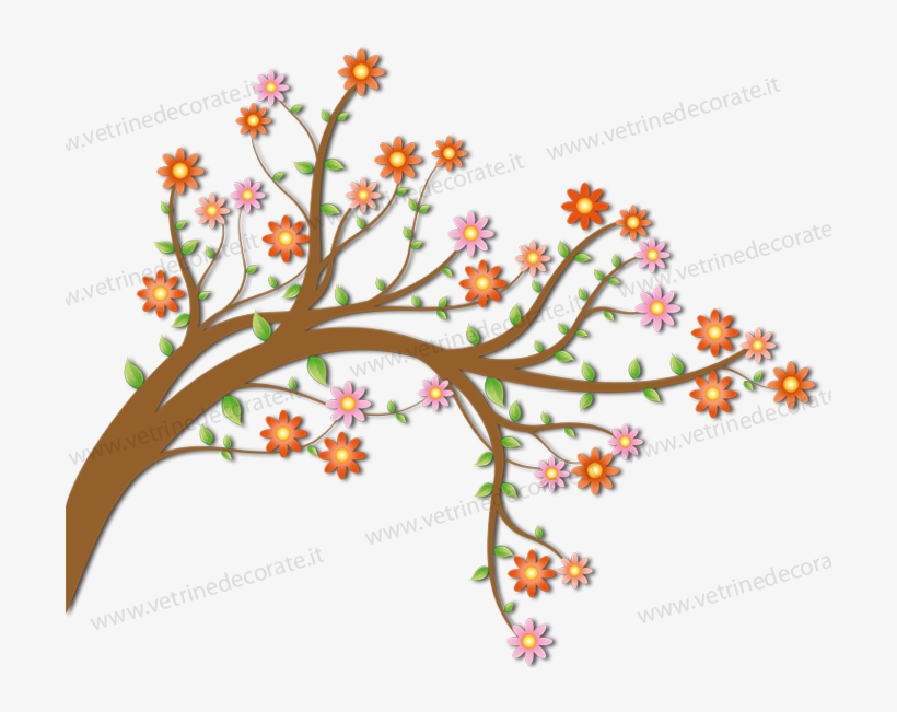 535 Branch With Coloured Flowers And Green Leaves, transparent png download