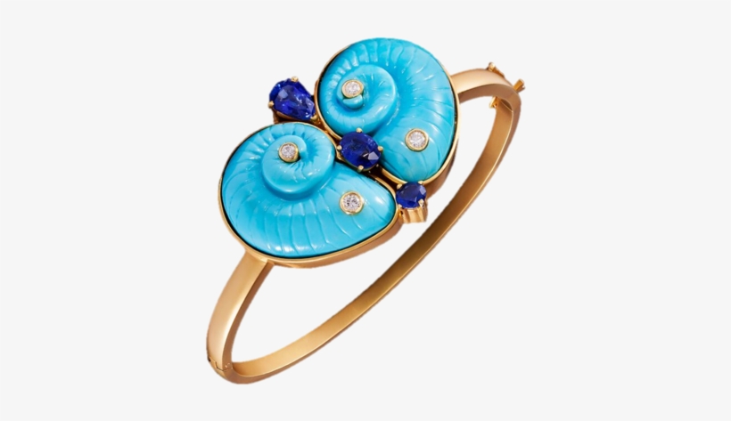 Turquoise, Diamond, Sapphire & 18kt Yelllow Gold Bangle - Ring, transparent png download