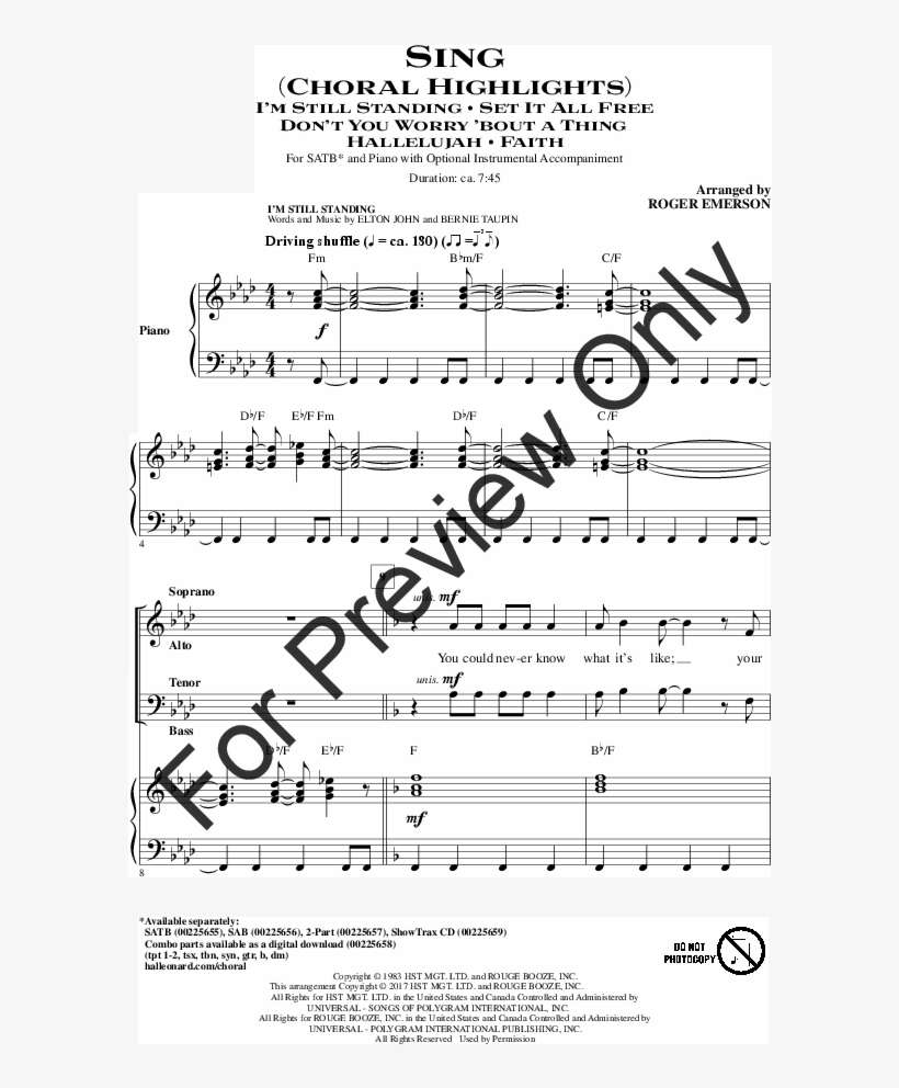 Sing Thumbnail Sing Thumbnail Sing Thumbnail - Im Still Standing Sheet Music From Sing, transparent png download