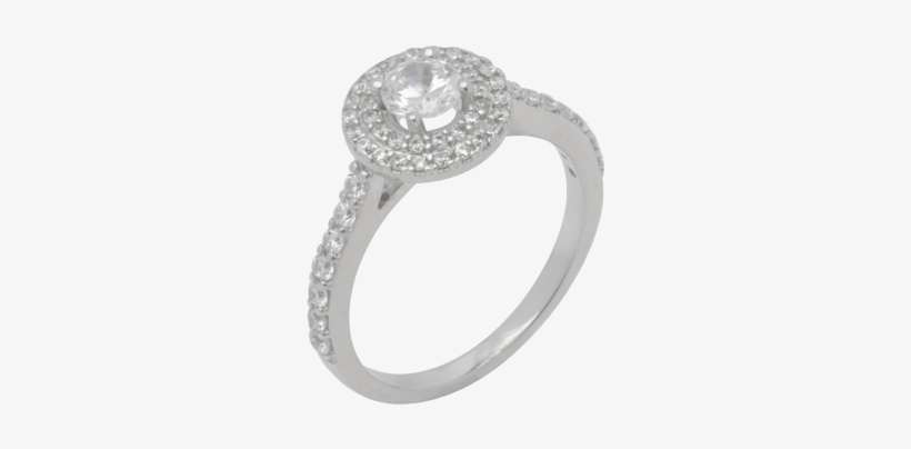 14k Halo White Gold Diamond Ring Central Stone Size - Engagement Ring, transparent png download