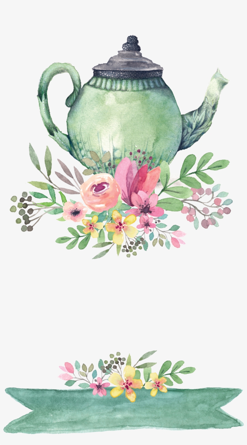 Tea Invitation Teapot Shower Wedding Party Bridal Clipart - Transparent Watercolor Png Flowers, transparent png download