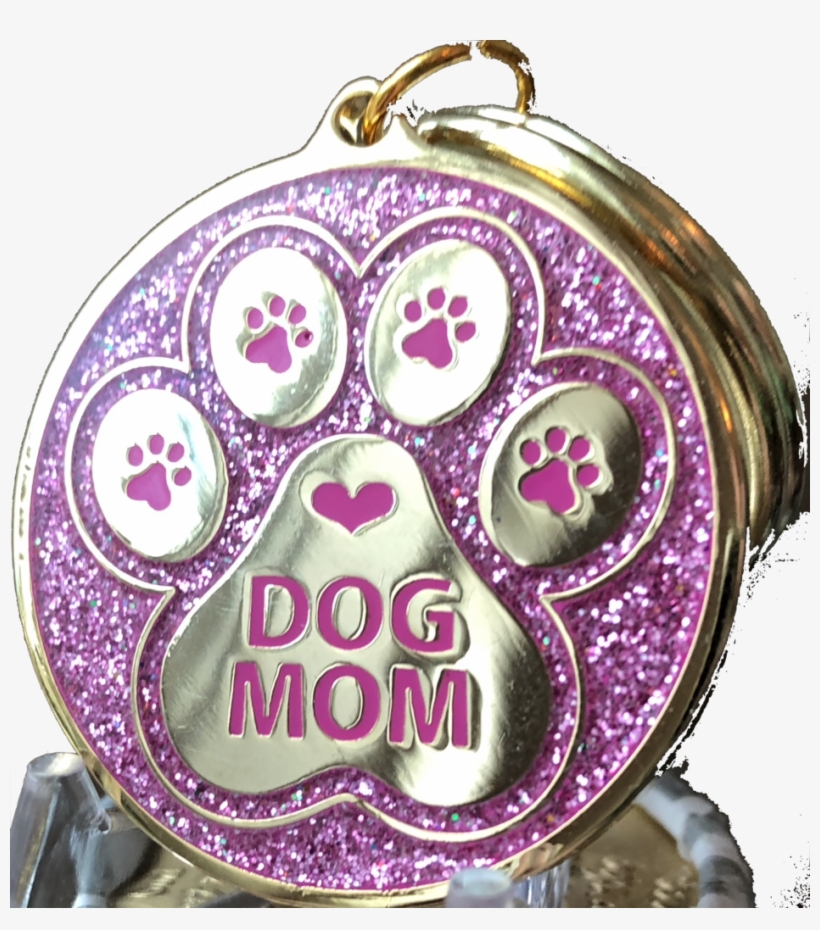 Dog Mom Paw Print Keychain Pink Glitter Gold Plated - Locket, transparent png download