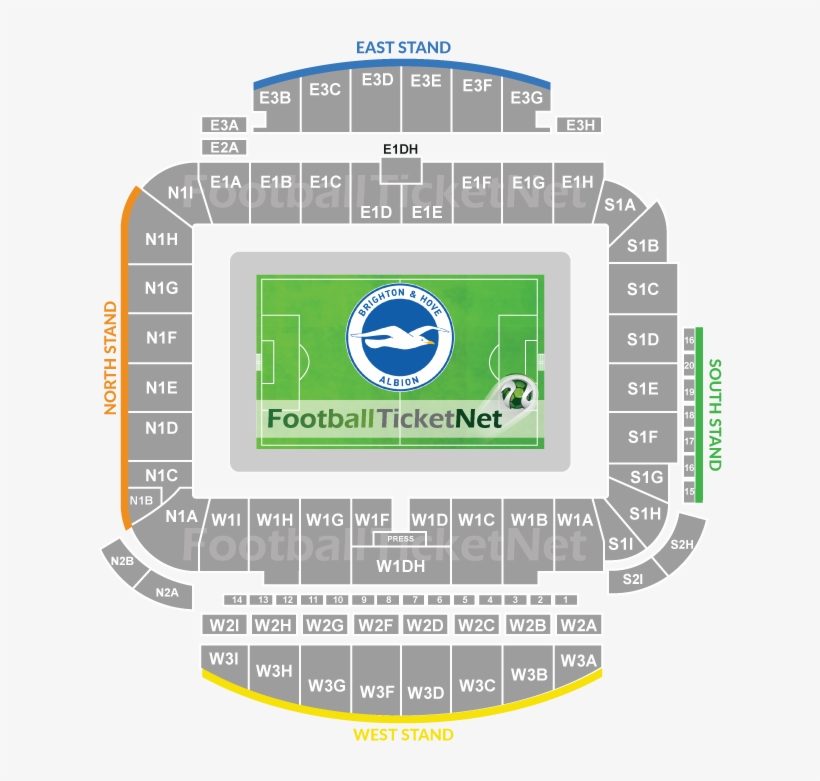 Brighton & Hove Albion Vs Manchester City Football - Brighton And Hove Albion Stadium Seating Plan, transparent png download