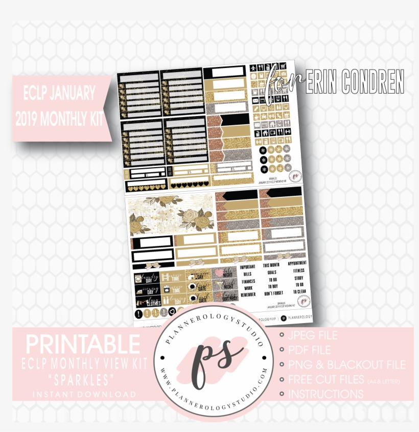 Sparkles New Years January 2019 Monthly View Kit Digital - January 2019 Monthly Stickers Free, transparent png download