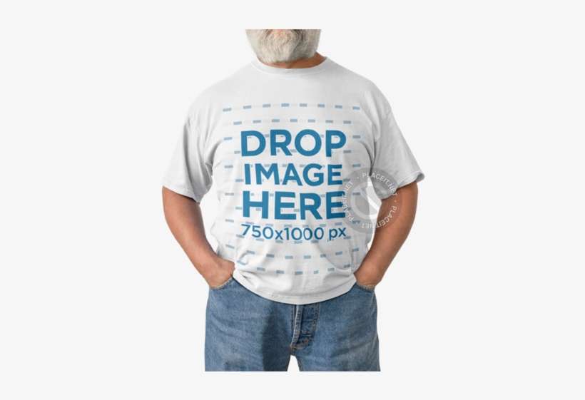 Mockup Of An Elder Man With Beard Wearing A T-shirt - Pocket, transparent png download