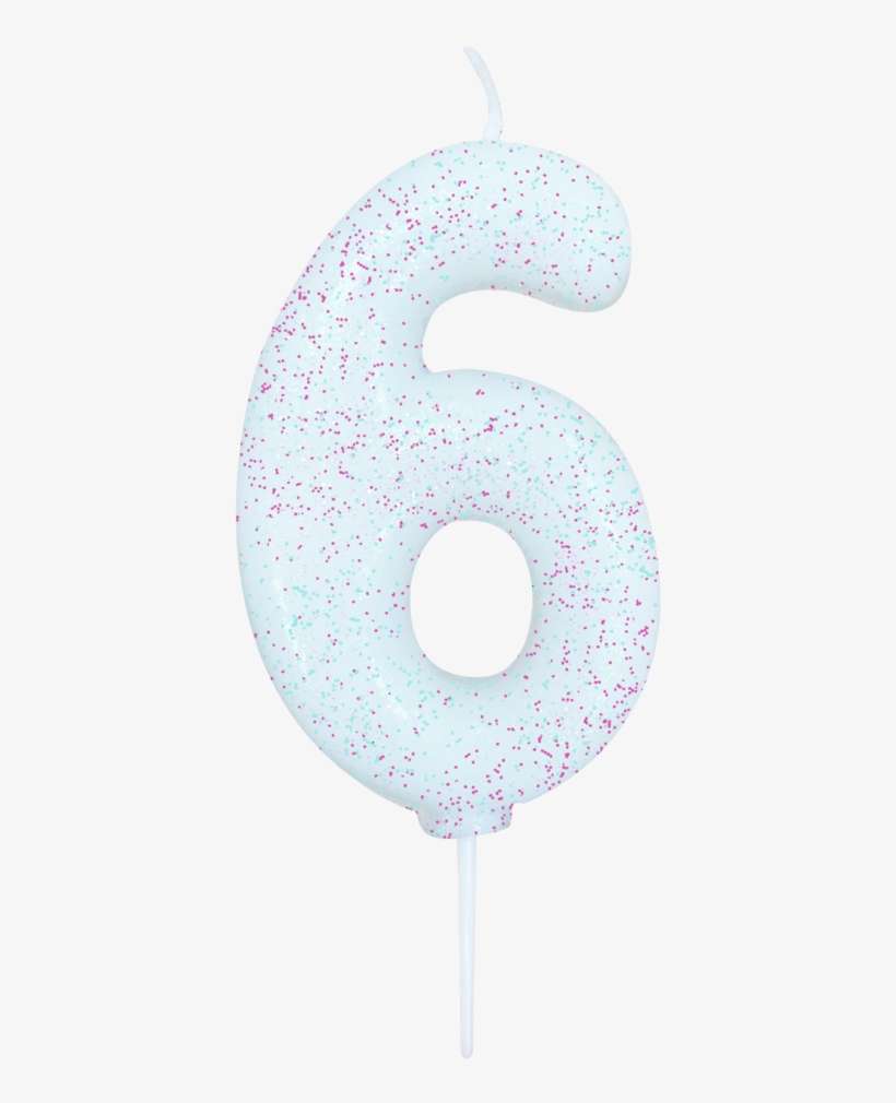 Age 6 Glitter Numeral Moulded Pick Candle White Iridescent - Illustration, transparent png download