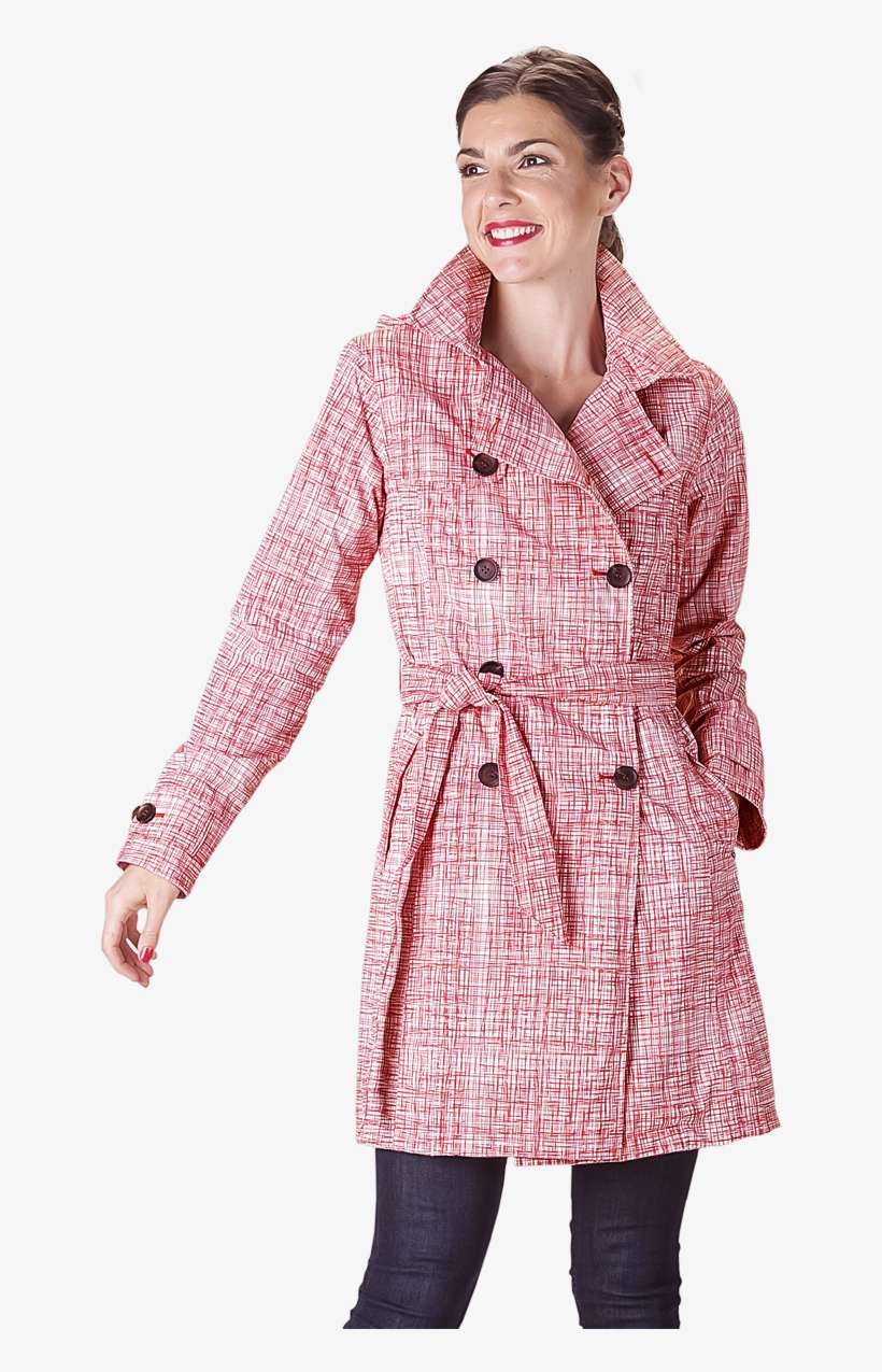Trench Coat Romy Red/white - Overcoat, transparent png download