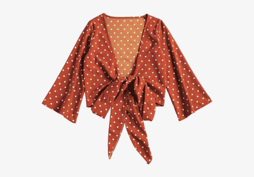 Plunging Neck Polka Dot Tied Blouse - Blouse, transparent png download
