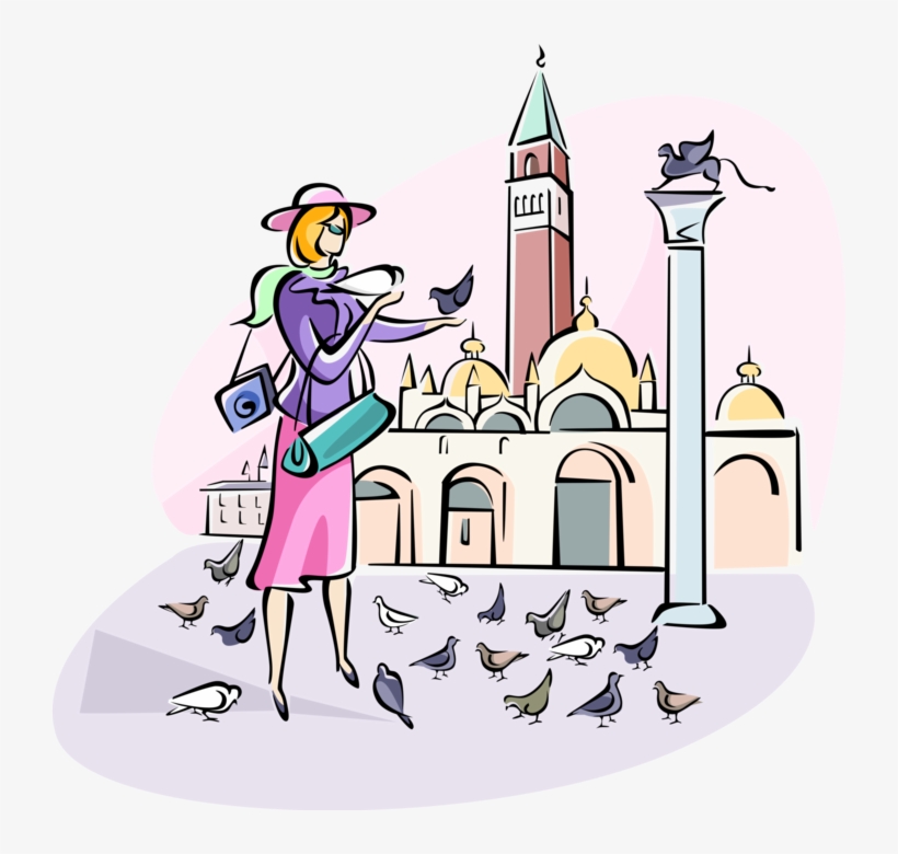 Vector Illustration Of Woman Feeding The Feathered - Illustration, transparent png download