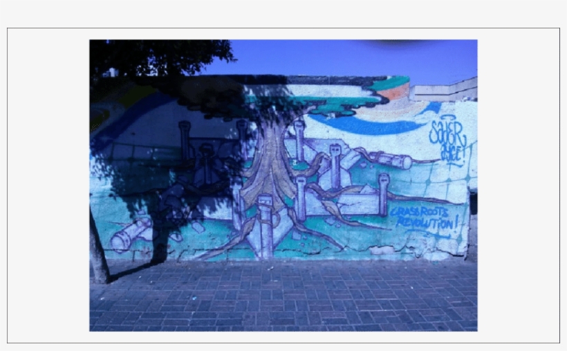 A Mural Of A Tree Confined By A Metal Enclosure Shaped - Painting, transparent png download