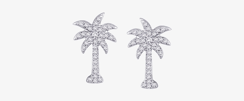 Diamond "palm Tree" Earrings In 14k White - Cross, transparent png download