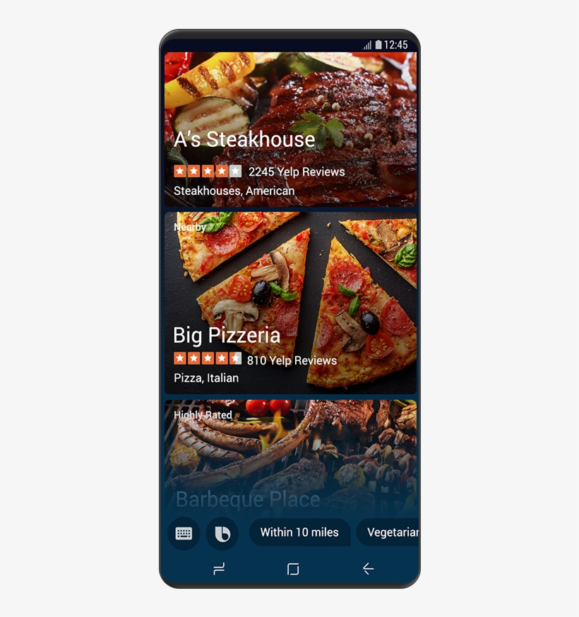 A Front View Of In-screen Showing Images Of Steak, - Smartphone, transparent png download