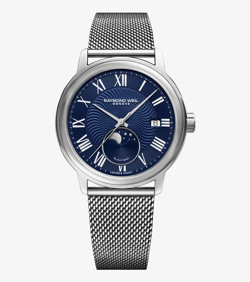 Maestro Moon Phase - Raymond Weil Moonphase Blue, transparent png download