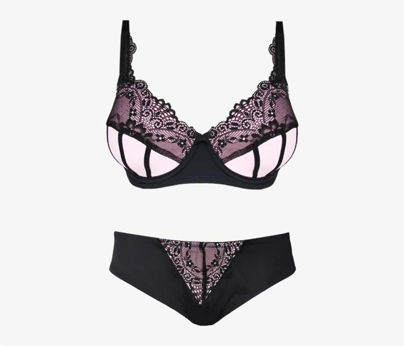 Lace Black & Blushing Pink Set Seta03 - Lingerie Top, transparent png download