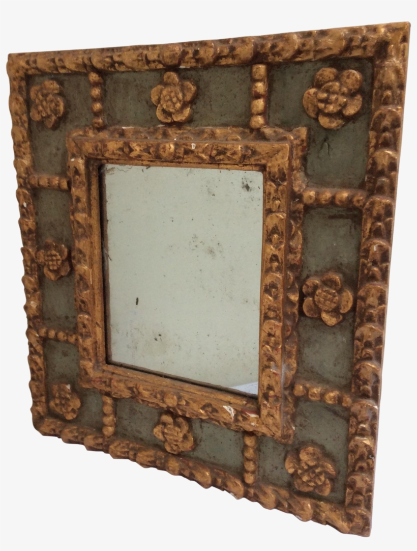 Antique Peruvian Carved Green & Gold Mirror On Chairish - Picture Frame, transparent png download