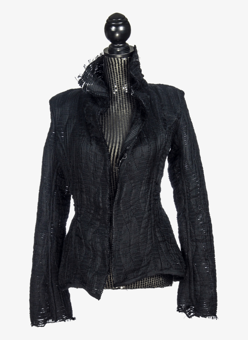 Cream Silk Jacket Black Lace Trim - Zipper, transparent png download