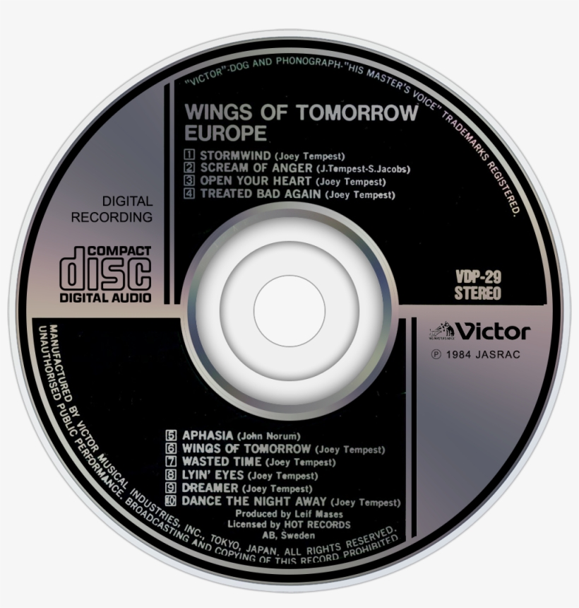Europe Wings Of Tomorrow Cd Disc Image - Compact Disc Digital Audio, transparent png download
