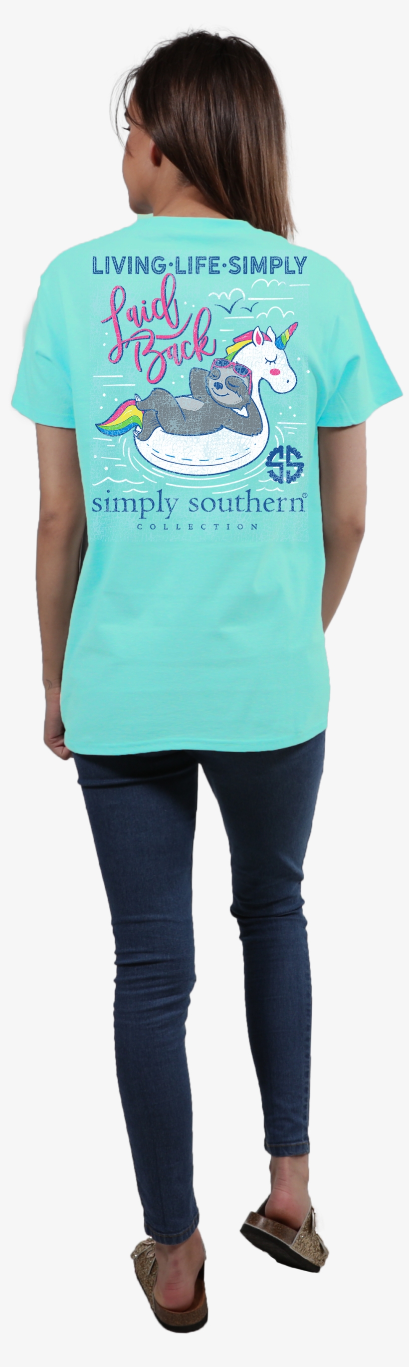 'laid Back' Unicorn Float Distressed Short Sleeve Tee - Mallard, transparent png download