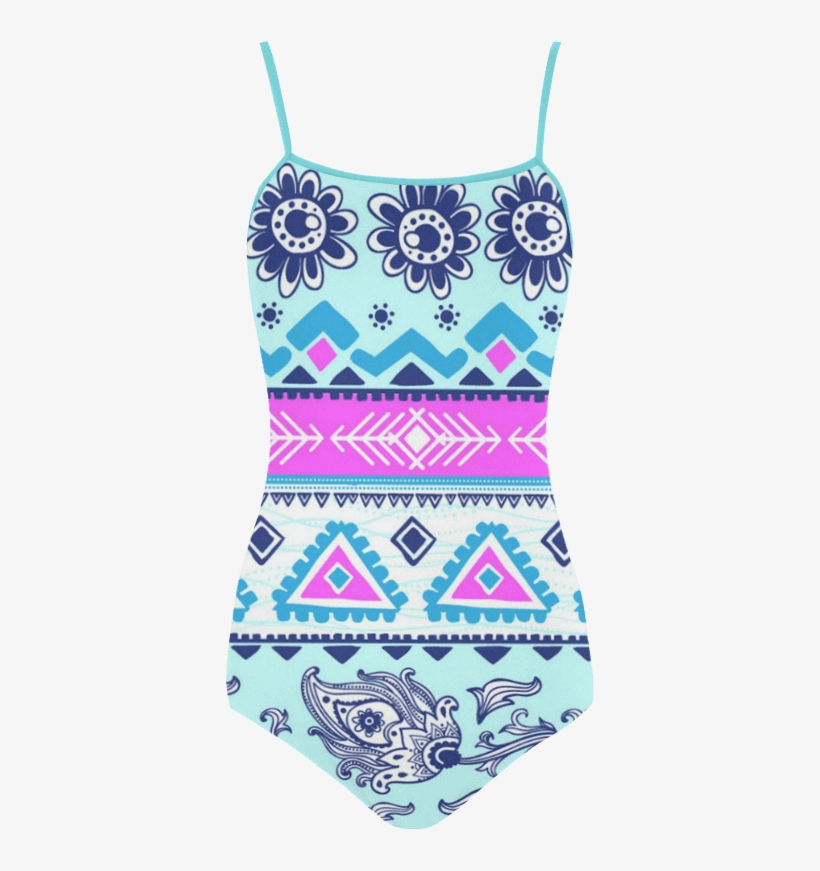 Blue Boho Flowers Strap Swimsuit - Maillot, transparent png download
