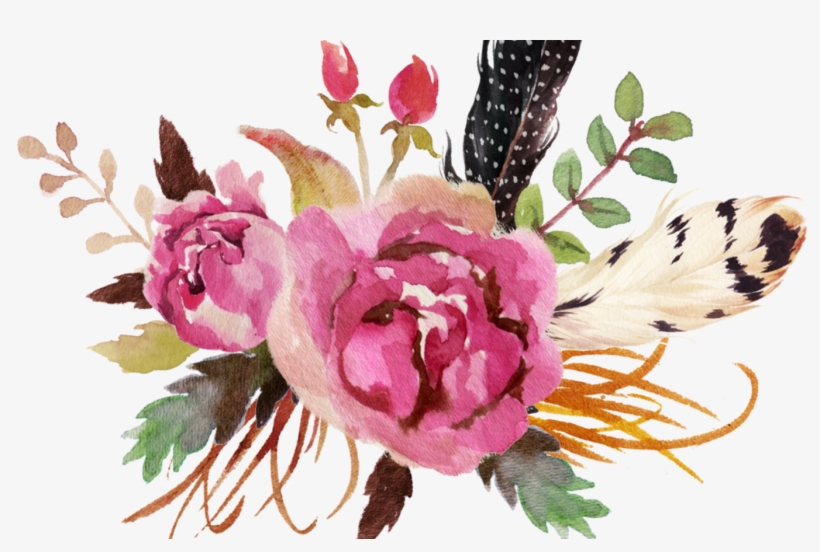 19 Antlers With Flowers Clipart Freeuse Stock Huge - Watercolor Flowers And Feathers Png, transparent png download
