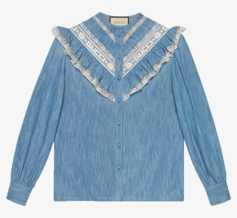 Gucci Denim Ruffle Shirt - Cardigan, transparent png download