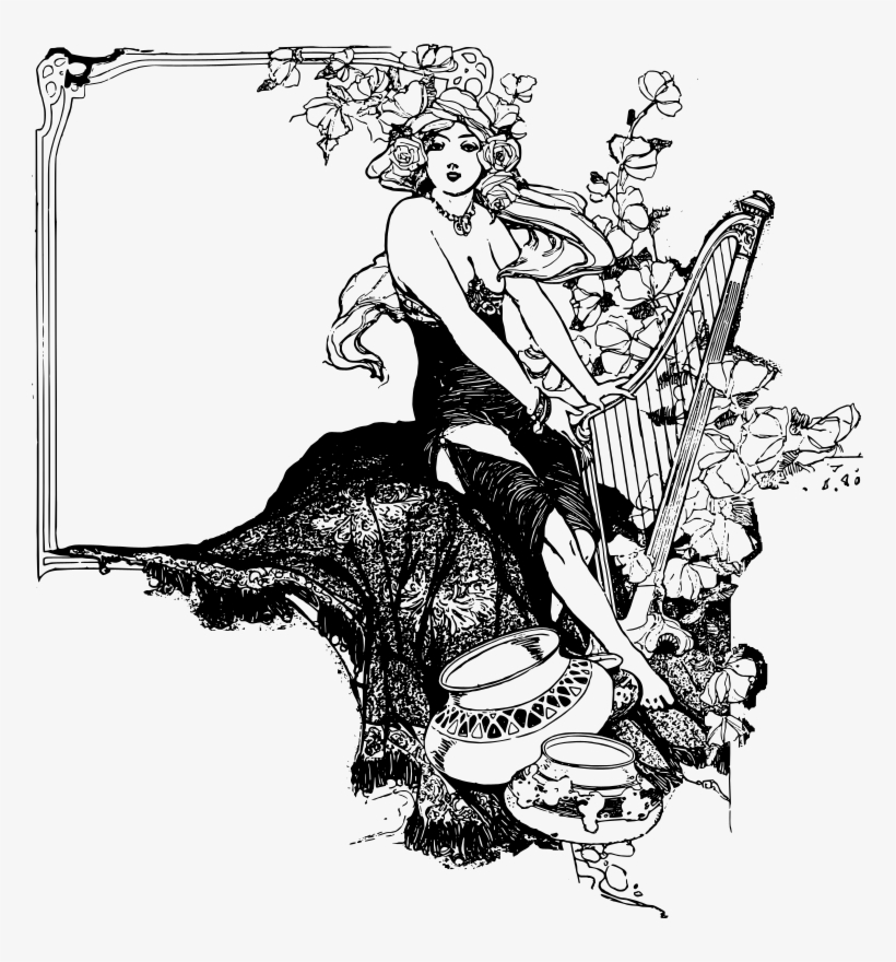 Harp Lady Frame - Illustration, transparent png download