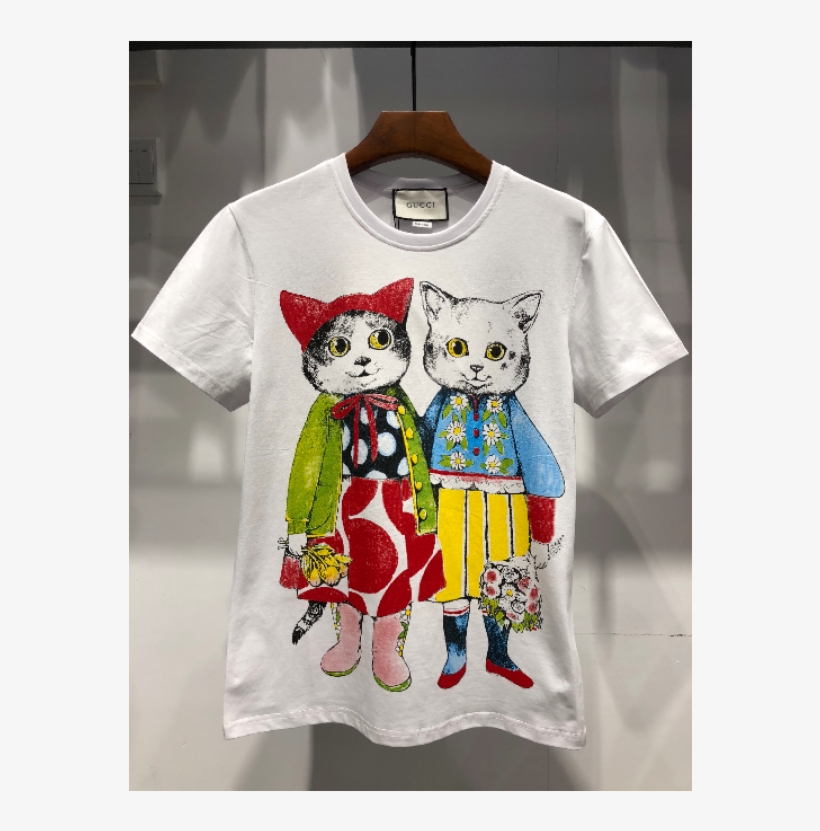 Gucci 08071224 Men's Gucci Tee Fashion Tops Short Cat - Girl, transparent png download