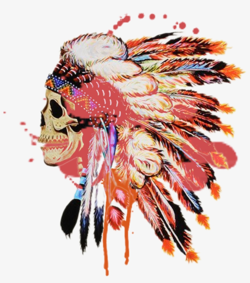 Skull Indian Feathers Colourful - Tatuajes De Penachos Aztecas, transparent png download