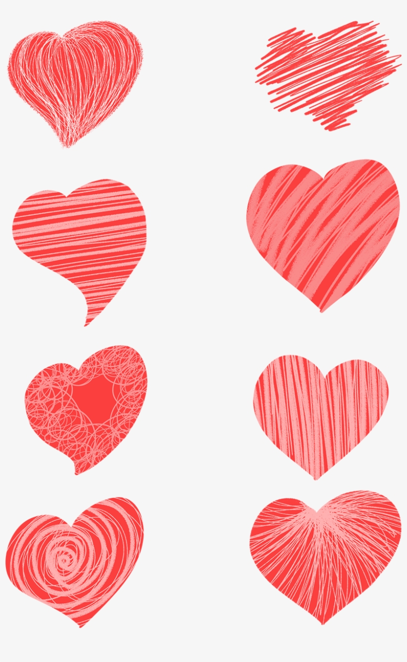 Hand Drawn Valentine Pink Love Hearts Collection - Heart, transparent png download