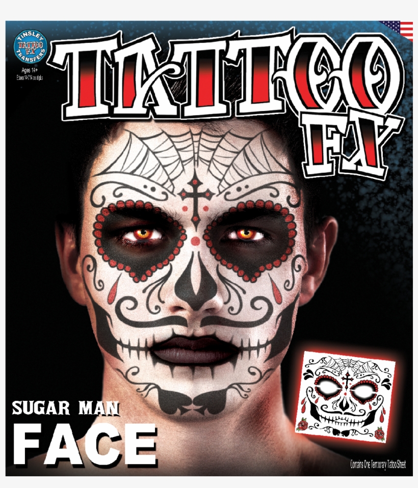 Face - Sugar Man - Temporary Tattoo - Tattoo Fx Face, transparent png download