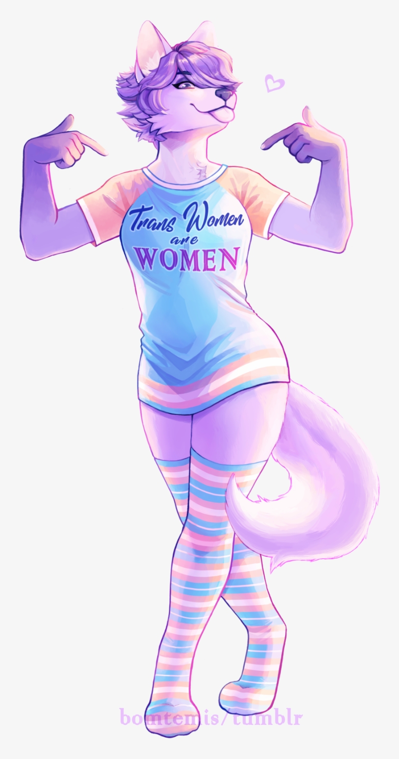 My Fursona Pointing At Her Trans Flag Colored Shirt - Illustration, transparent png download
