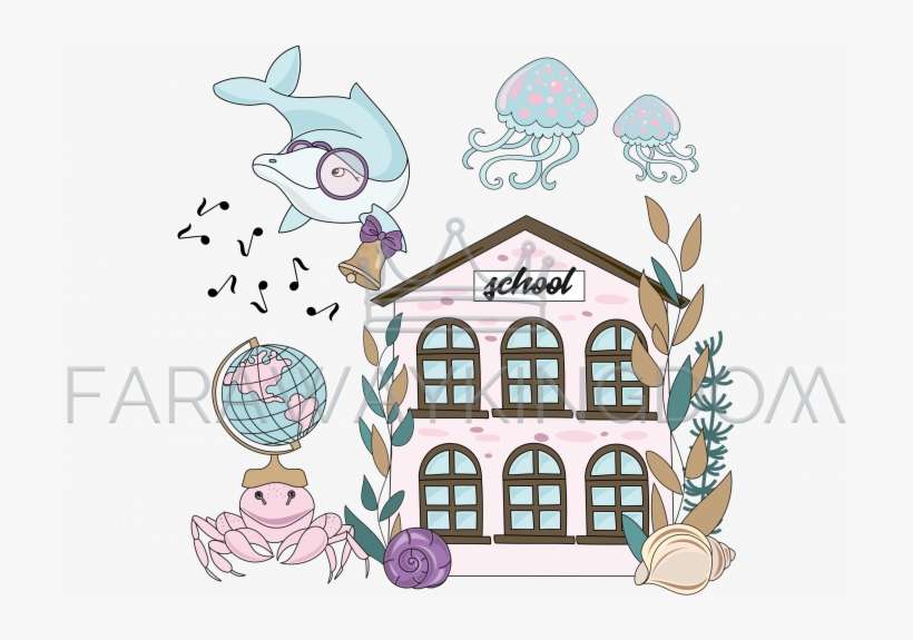 Underwater School Vector Illustration Set - Ilustraciones Bajo El Mar, transparent png download