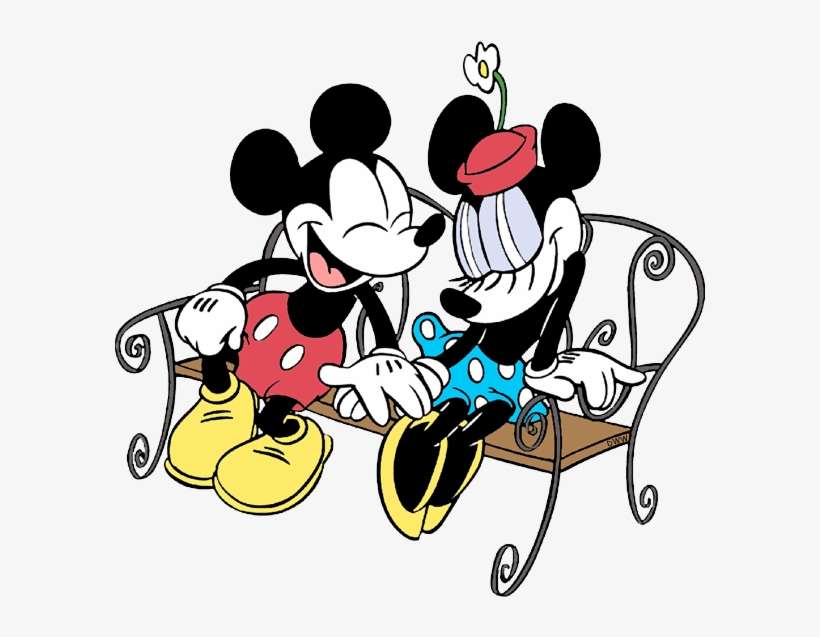 Mickey, Minnie On Park Bench - Mickey And Minnie Bench, transparent png download