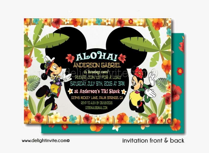 Mickey And Minnie Hawaiian Luau Birthday Invitation - Retro Minnie Mouse Invitations, transparent png download