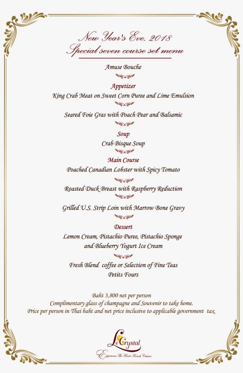 New Year's Eve Set Menu - New Years Eve Set Menu, transparent png download