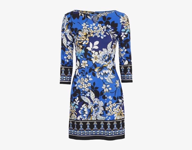 F&f Oriental Floral Print Keyhole Dress - Day Dress, transparent png download
