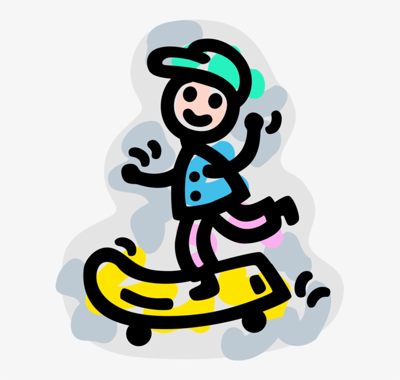 Vector Illustration Of Skateboarder With Skateboard, transparent png download