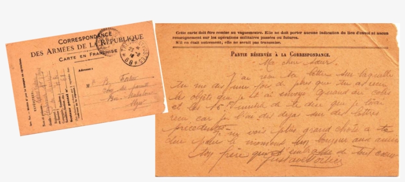 Carte Lettre De Gustave À Sa Sœur Berthe Du 23 Aout - Handwriting, transparent png download