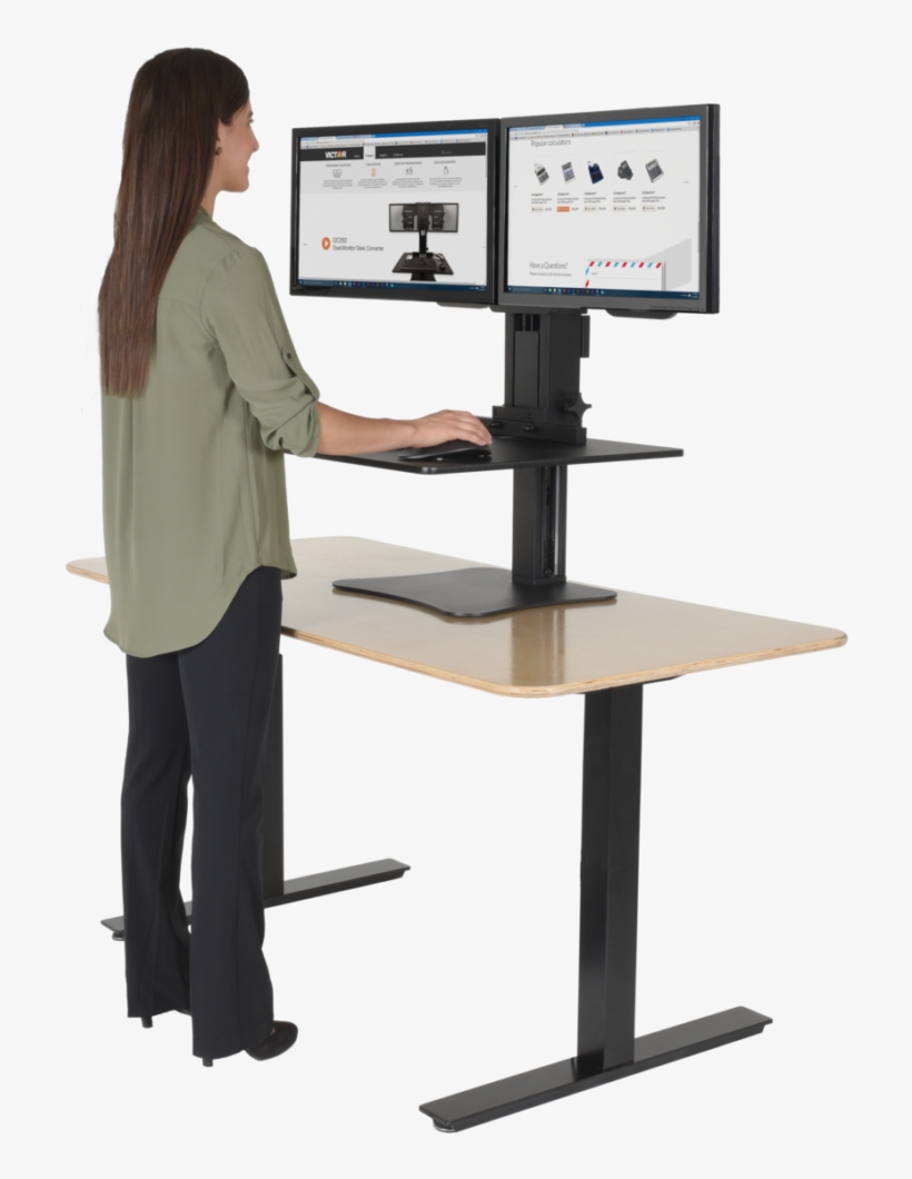 Victor High Rise Dc Dual Monitor Standing Desk Workstation - Stand Desk Png, transparent png download