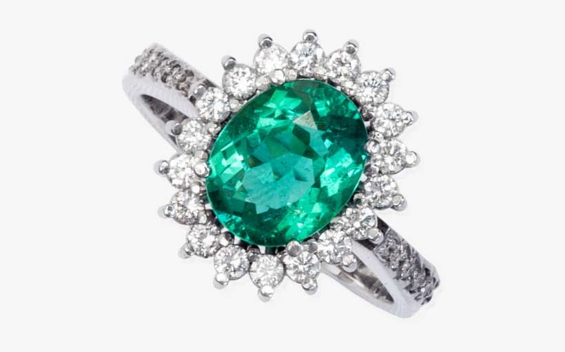 Oval Shape Colombian Emerald White Gold Ring - Diamond, transparent png download