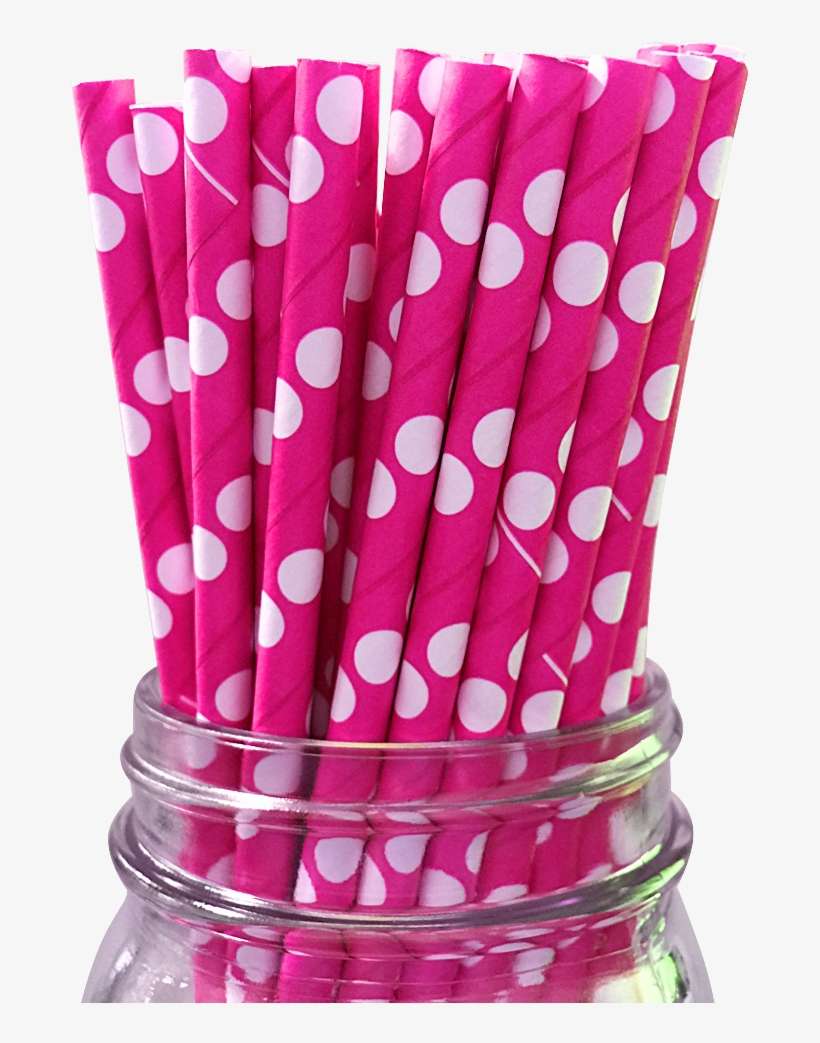 Hot Pink With White Polka Dot 25pc Paper Straws - Drinking Straw, transparent png download