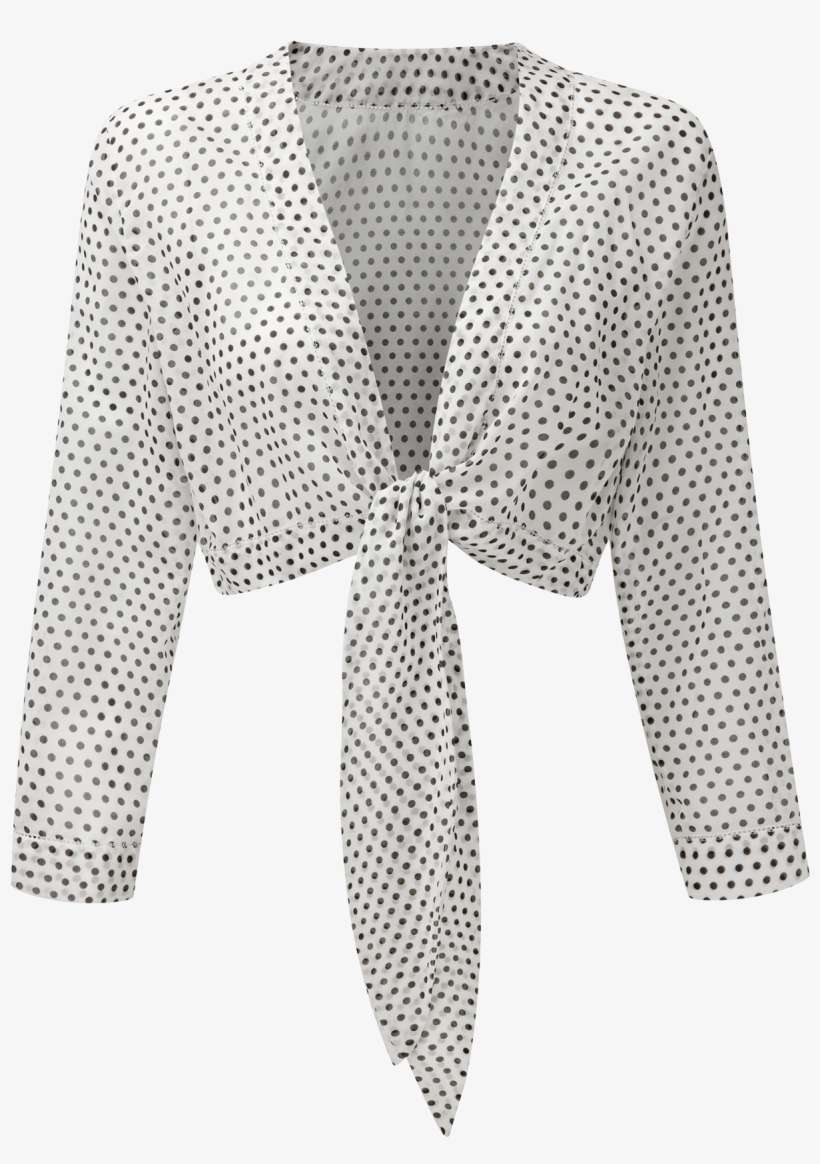 Polka Dot White Cotton Tie Blouse - Polka Dot, transparent png download