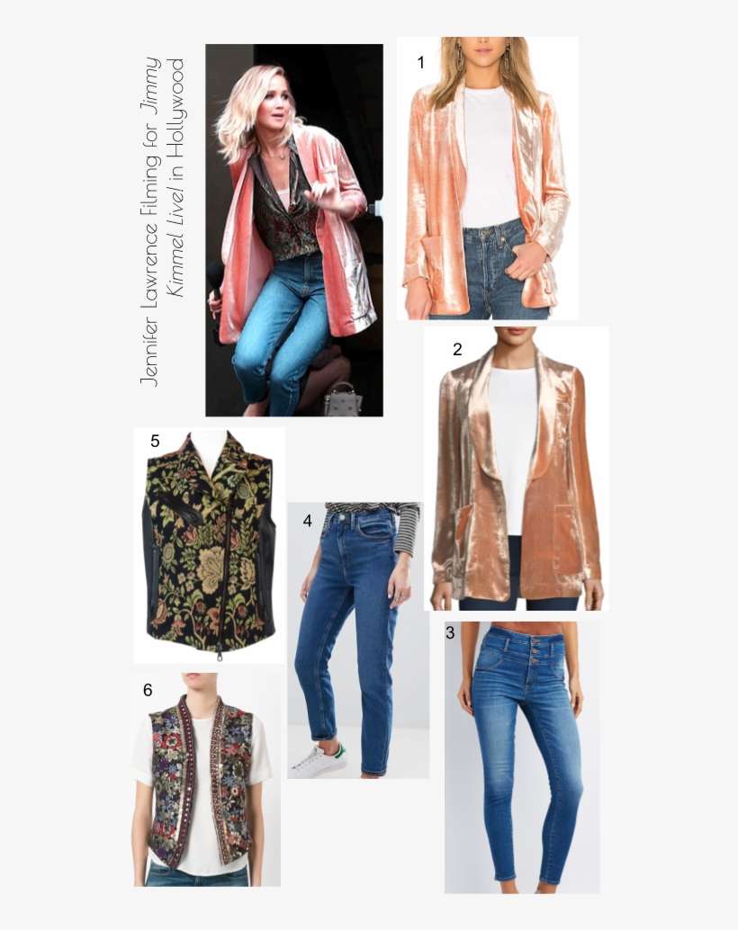 Jennifer Lawrence Fashion Style Filming For Jimmy Kimmel - Jennifer Lawrence Velvet Jacket, transparent png download