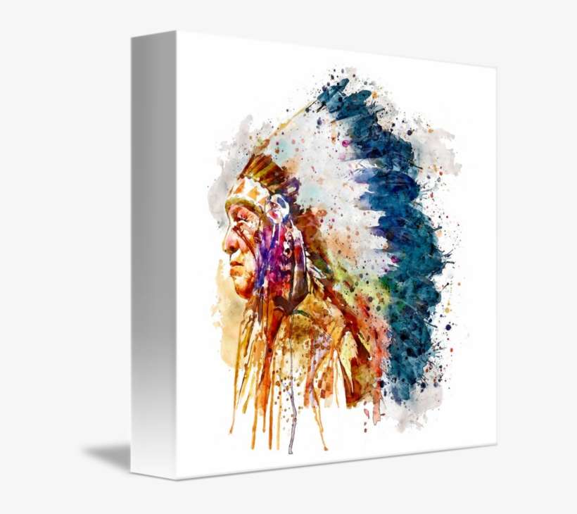 "native American Chief Side Face" By Marian - Native American Face Art, transparent png download