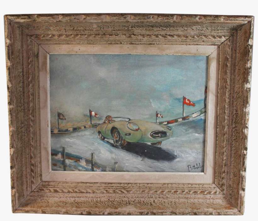 Vintage Le Mans Racing Car Painting Oil On Board - Picture Frame, transparent png download