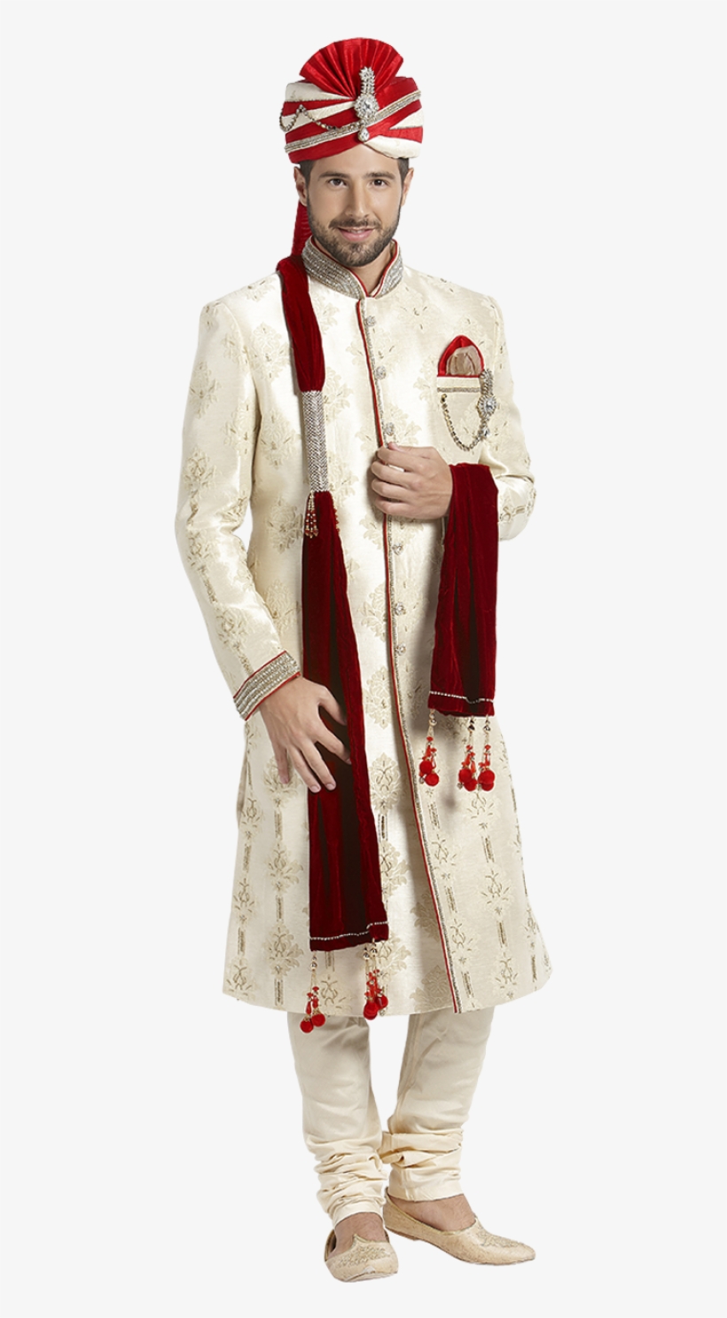 Cream Silk Neemzari Work Embroidered Sherwani - Cosplay, transparent png download