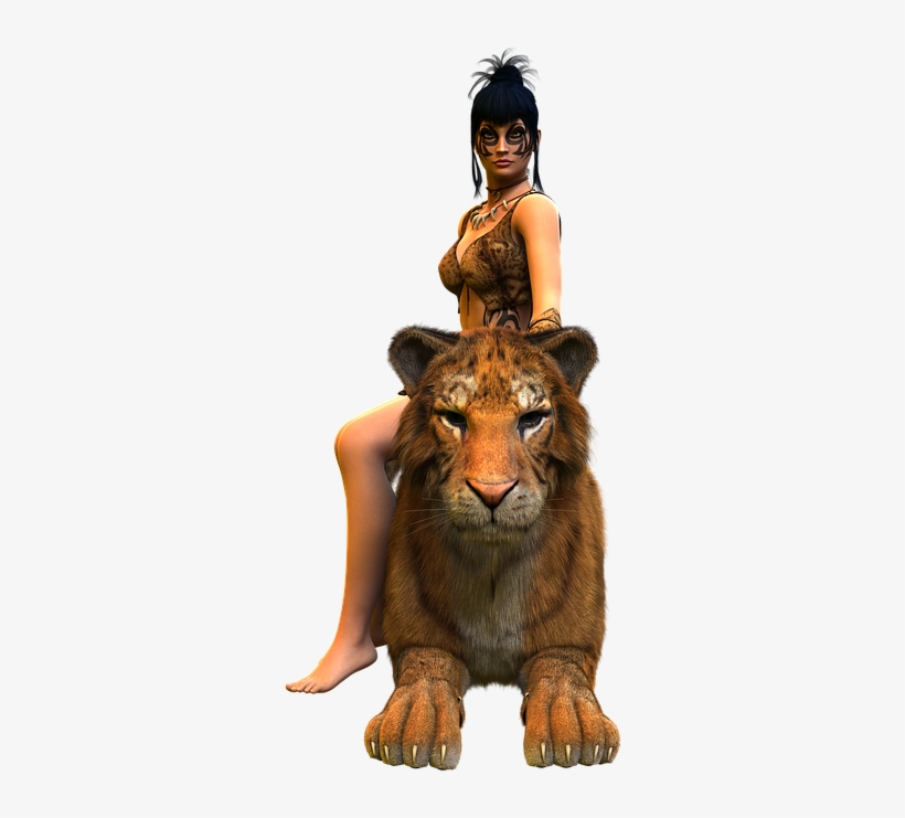 Woman, Tiger, Amazone, Heroine, Beauty, Courageous - Gambar Wanita Harimau, transparent png download