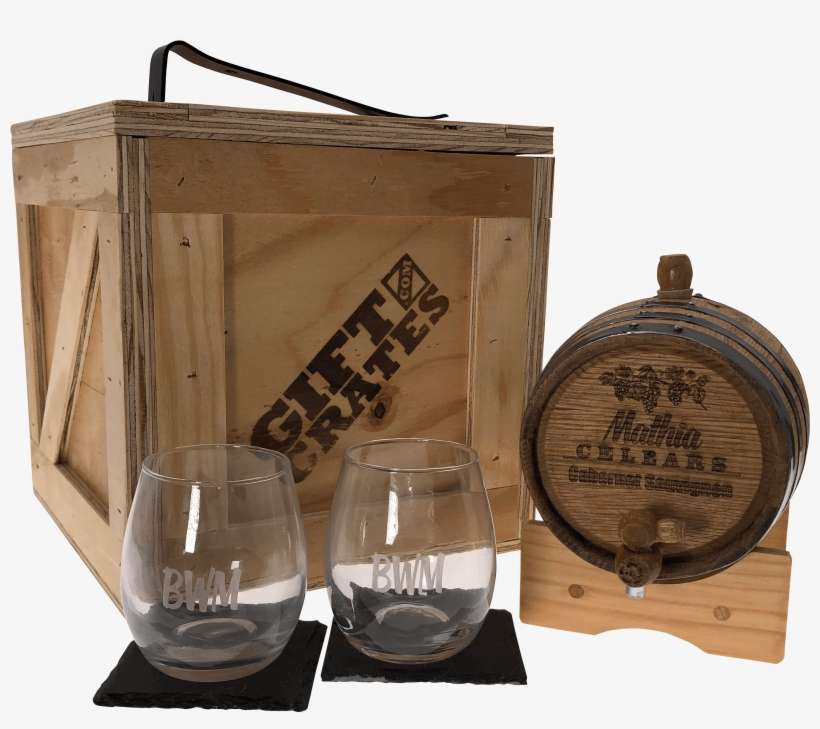 Wine Barrel With Glasses In Gift Crate - Barware, transparent png download