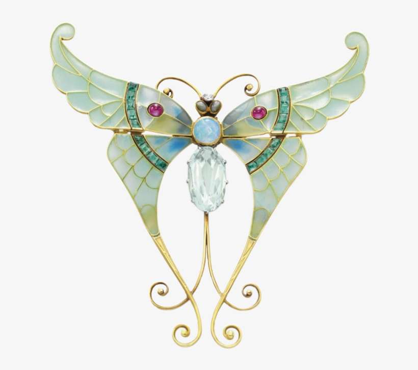 An Art Nouveau Enamel And Multi-gem Butterfly, By Boucheron - Art Nouveau Butterfly, transparent png download