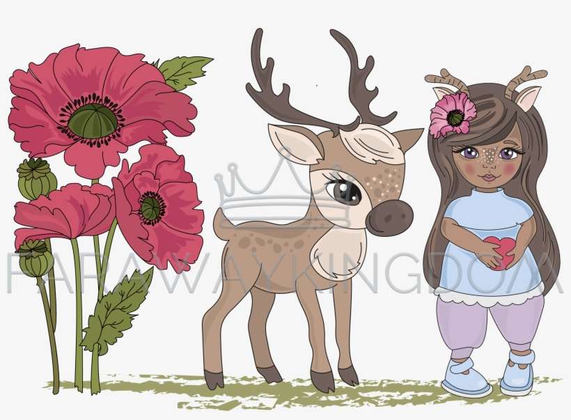 Deer Girl Cartoon Animal Vector Illustration Set - Cartoon, transparent png download